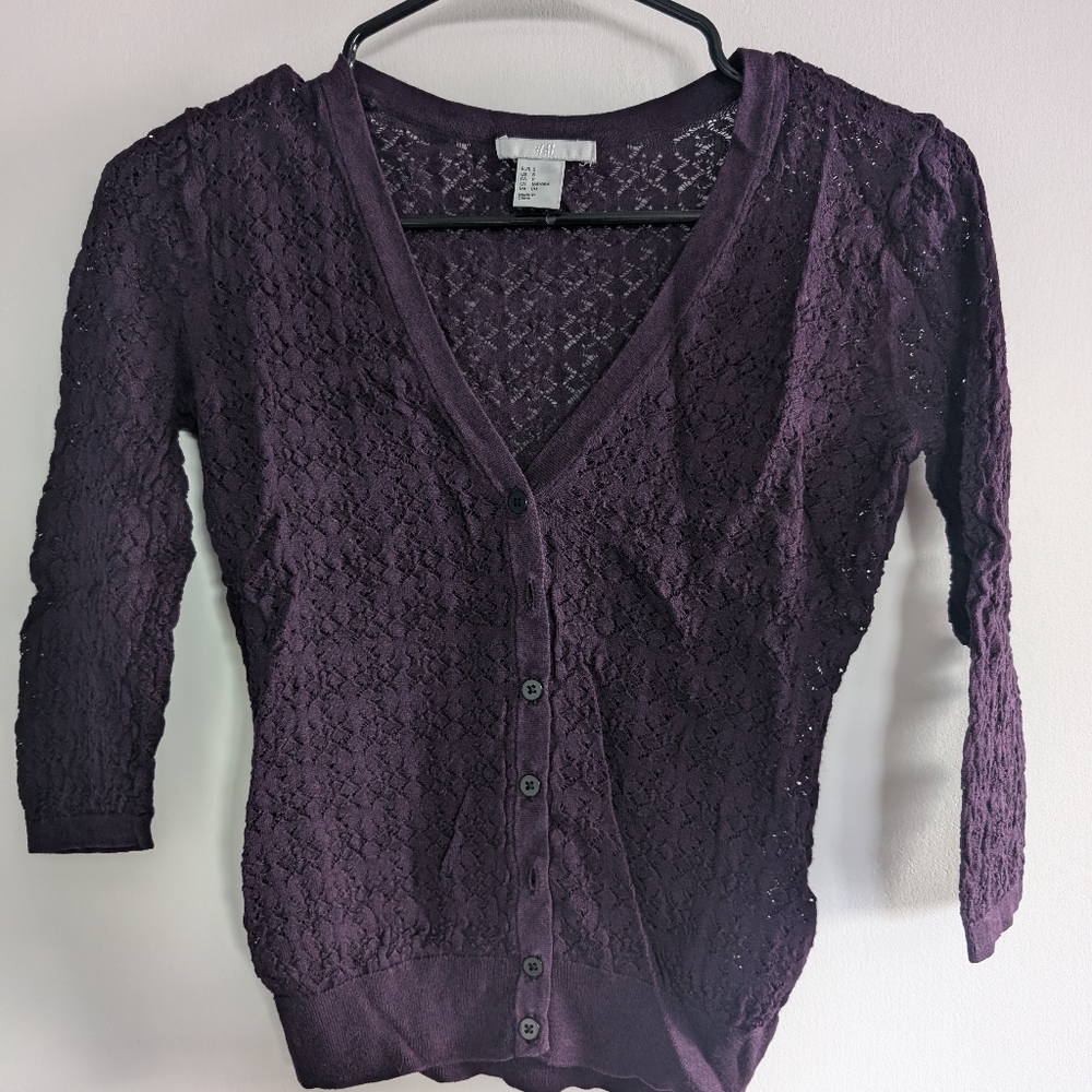 H&M Purple Lace 3/4 sleeve Cardigan